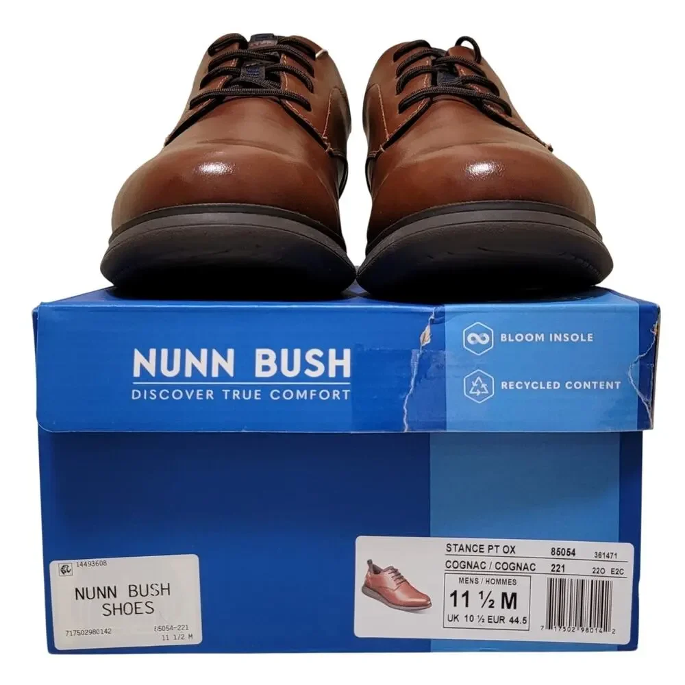 Nunn Bush Men Stance Plain Toe Derby Oxfords Size US 11.5M Cognac Brown